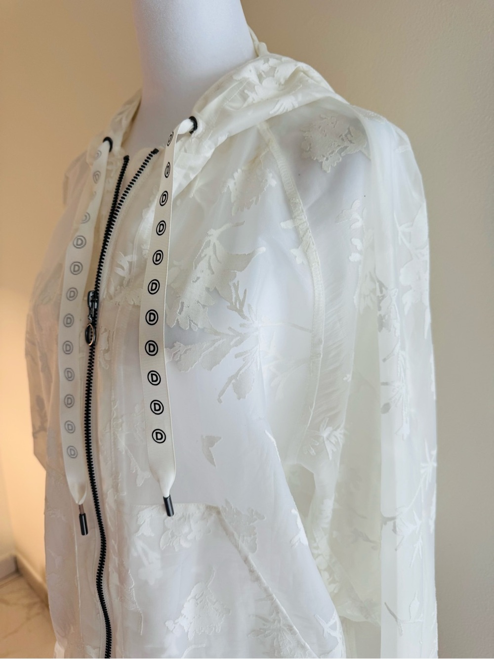 Desigual White Lace Zip Hooded Jacket S